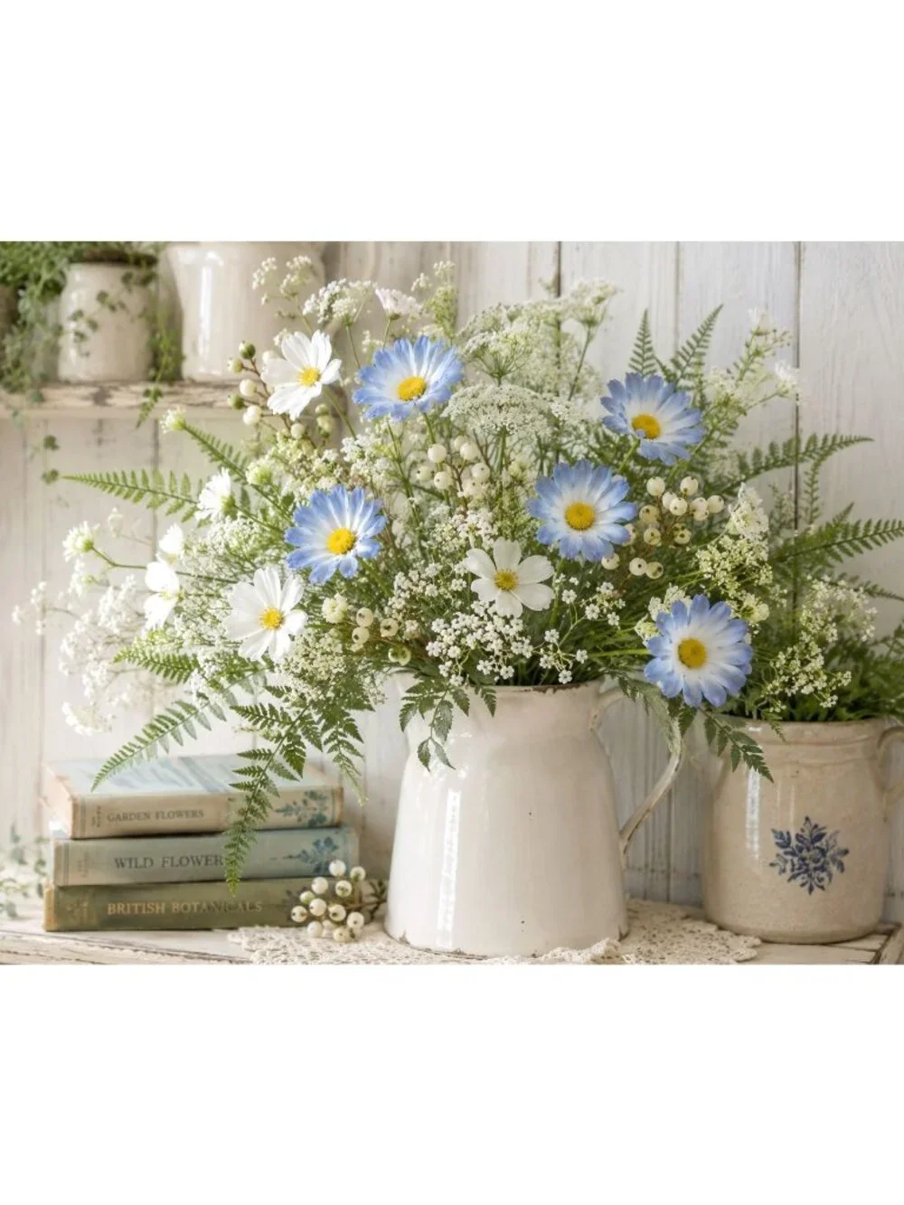 Cosmos Blue Ombre Artificial Wildflowers Set of 2 Farmhouse